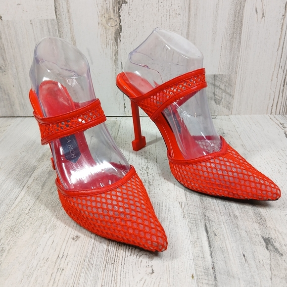 Jessica Rich Ysabelle Red Fishnet Stiletto Evening Party Heels #1355 - Picture 5 of 11